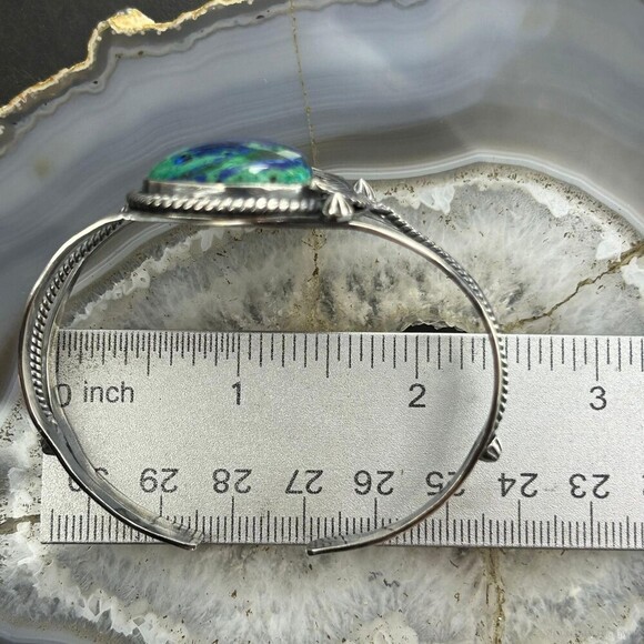 Sterling Silver Southwestern Style Teardrop Azurite Decorated Bracelet For Women - Picture 9 of 10